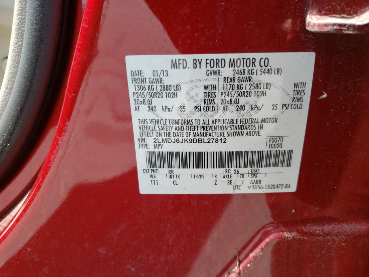 Photo 10 from auction – 2013 LINCOLN MKX with VIN 2LMDJ6JK9DBL27812