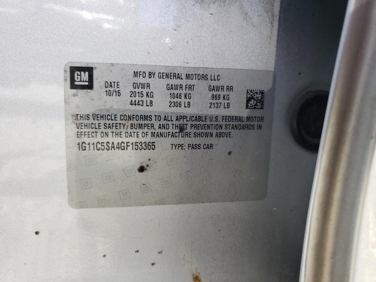 Photo 10 from auction – 2016 CHEVROLET MALIBU LIM with VIN 1G11C5SA4GF153365