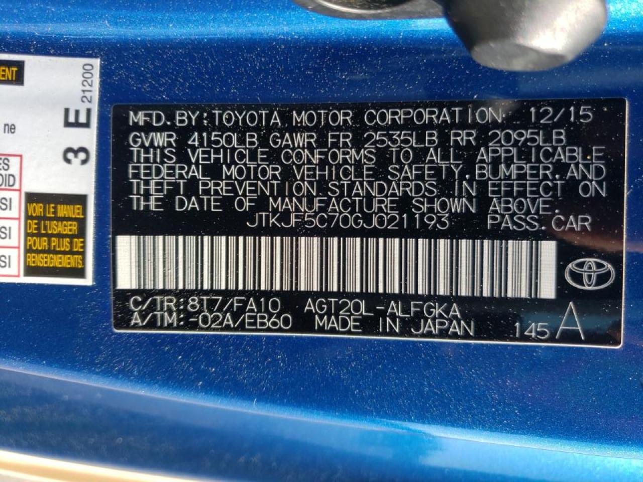 Photo 10 from auction – 2016 TOYOTA SCION TC with VIN JTKJF5C70GJ021193