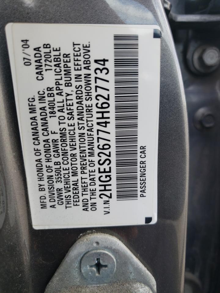 Photo 10 from auction – 2004 HONDA CIVIC EX with VIN 2HGES26774H627734