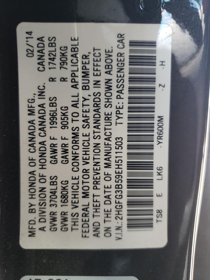 Photo 10 from auction – 2014 HONDA CIVIC LX with VIN 2HGFG3B59EH511503