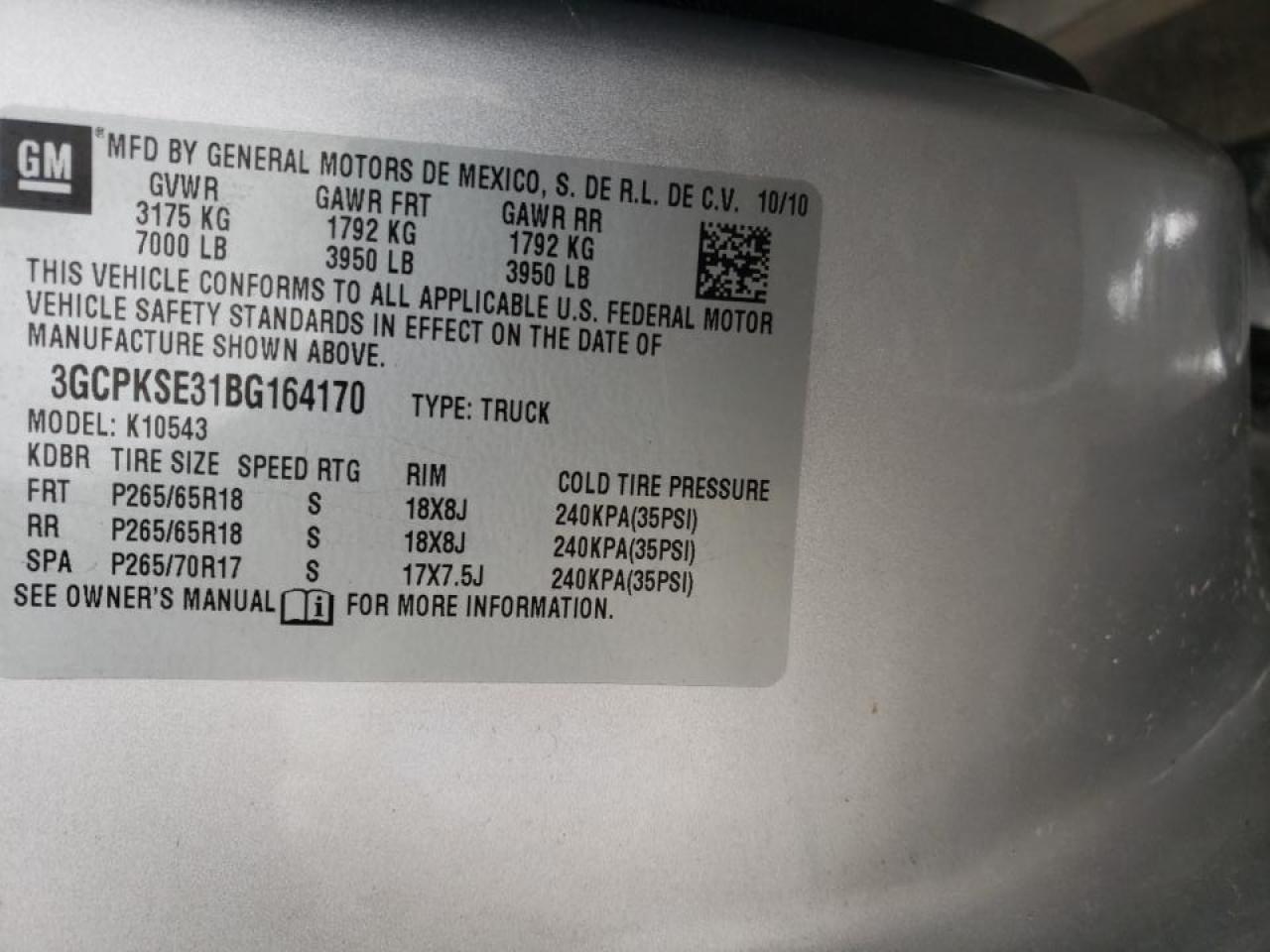 Photo 10 from auction – 2011 CHEVROLET SILVRK1500 with VIN 3GCPKSE31BG164170