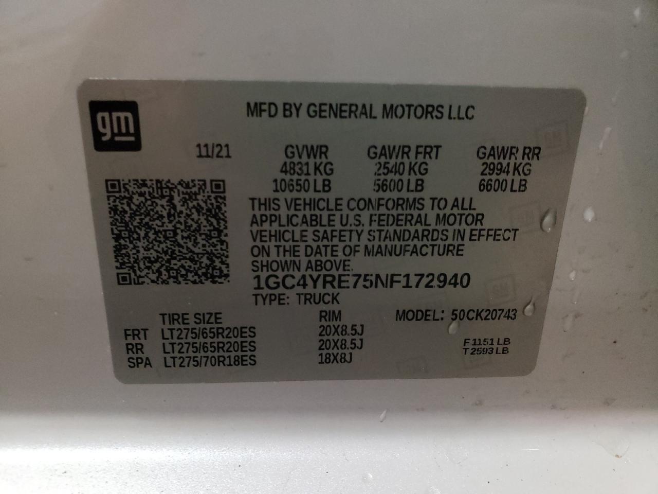 Photo 10 from auction – 2022 CHEVROLET 2500 with VIN 1GC4YRE75NF172940