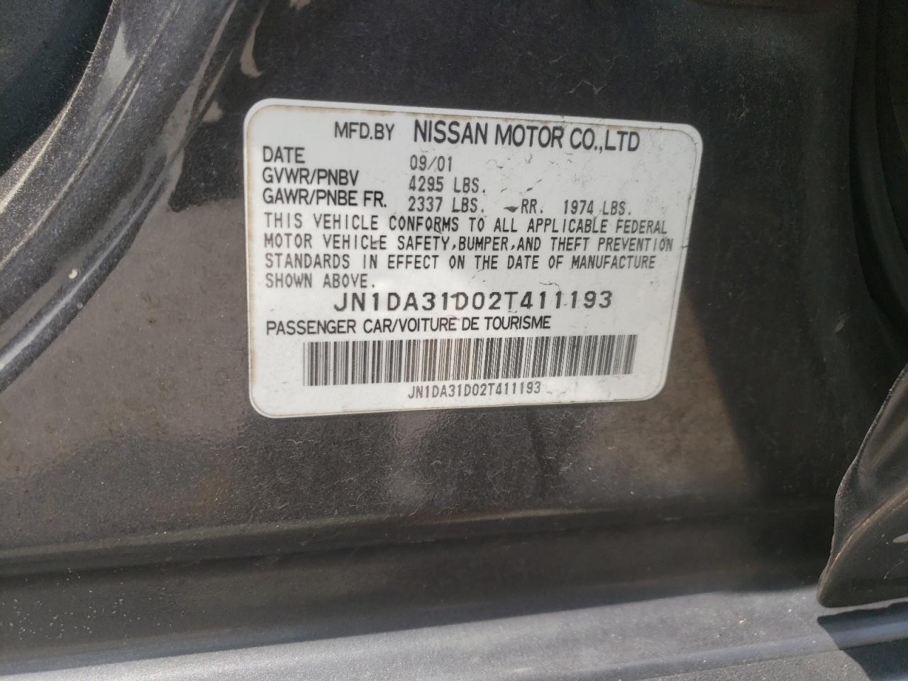 Photo 10 from auction – 2002 NISSAN MAXIMA GLE with VIN JN1DA31D02T411193