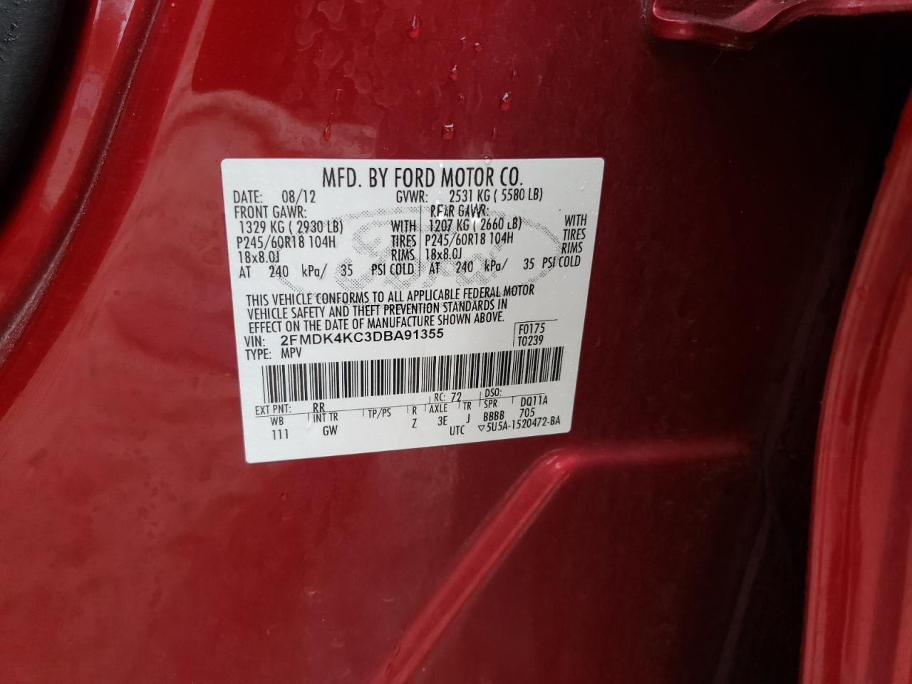 Photo 10 from auction – 2013 FORD EDGE LIMIT with VIN 2FMDK4KC3DBA91355