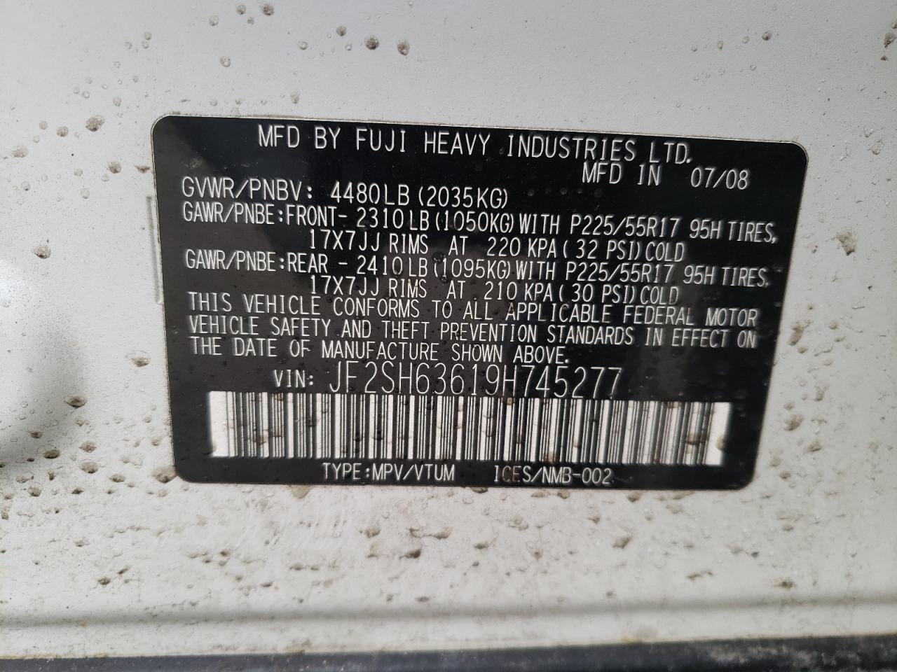 Photo 10 from auction – 2009 SUBARU FORESTER 2 with VIN JF2SH63619H745277