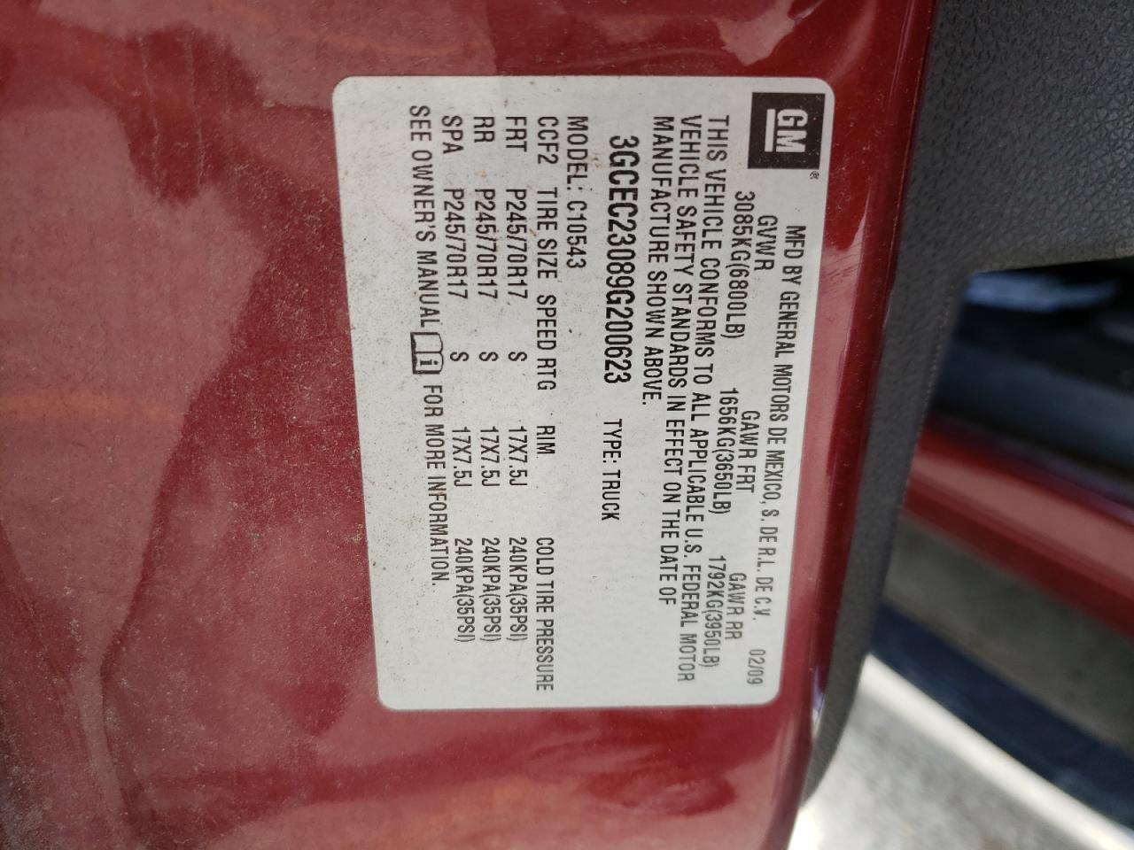 Photo 10 from auction – 2009 CHEVROLET SILVERADO with VIN 3GCEC23089G200623
