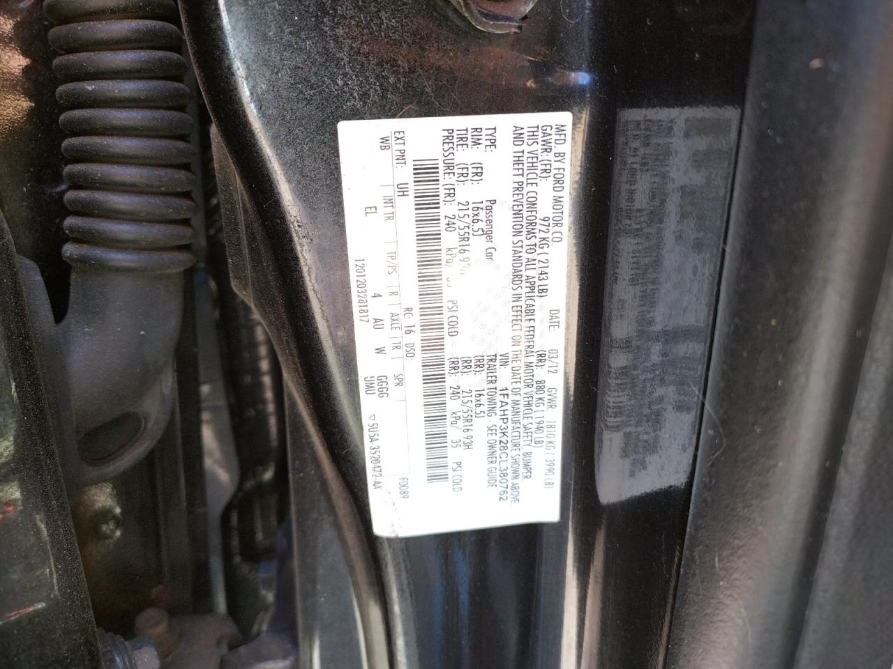 Photo 10 from auction – 2012 FORD FOCUS SE with VIN 1FAHP3K28CL380762