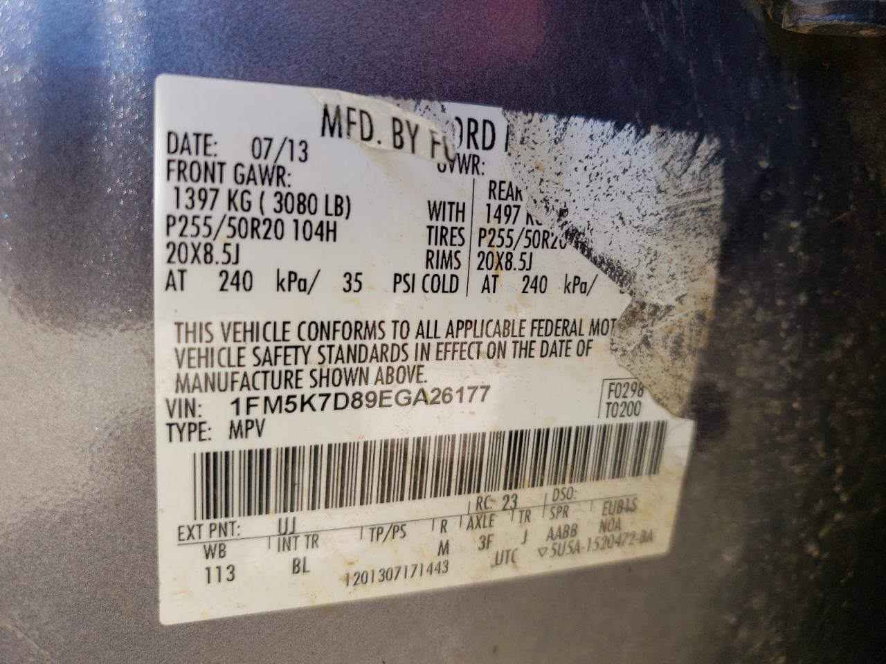 Photo 10 from auction – 2014 FORD EXPLORER X with VIN 1FM5K7D89EGA26177
