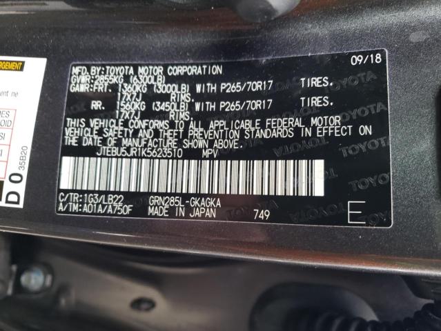 Photo 10 from auction – 2019 TOYOTA 4RUNNER SR with VIN JTEBU5JR1K5623510