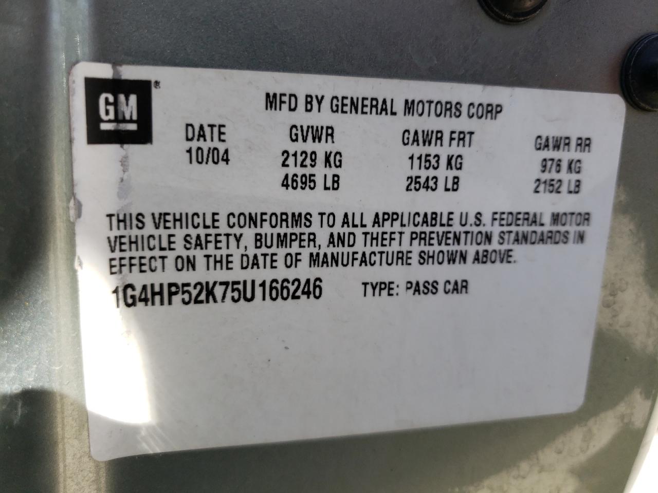 Photo 10 from auction – 2005 BUICK LESABRE CU with VIN 1G4HP52K75U166246