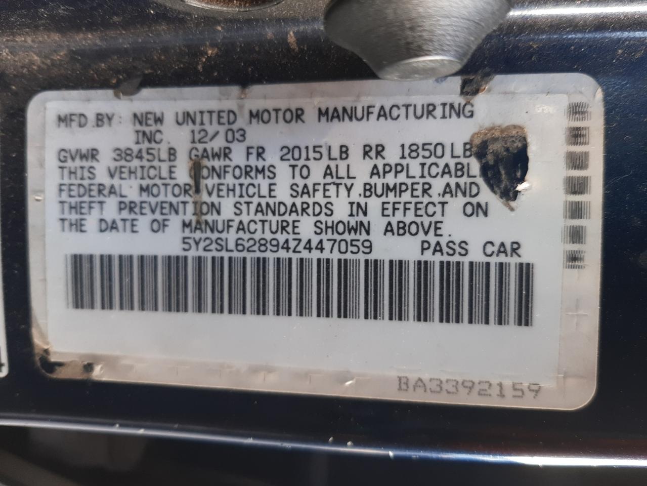 Photo 10 from auction – 2004 PONTIAC VIBE with VIN 5Y2SL62894Z447059