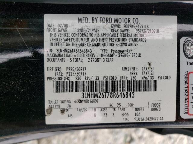 Photo 10 from auction – 2008 LINCOLN MKZ with VIN 3LNHM26T78R646843