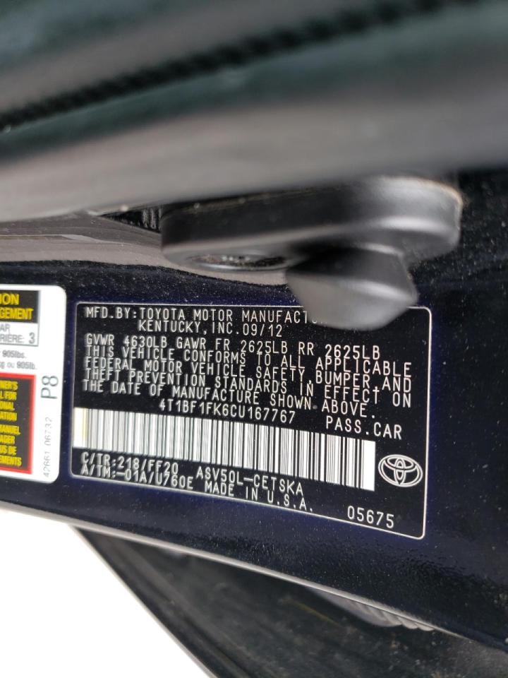 Photo 10 from auction – 2012 TOYOTA CAMRY BASE with VIN 4T1BF1FK6CU167767