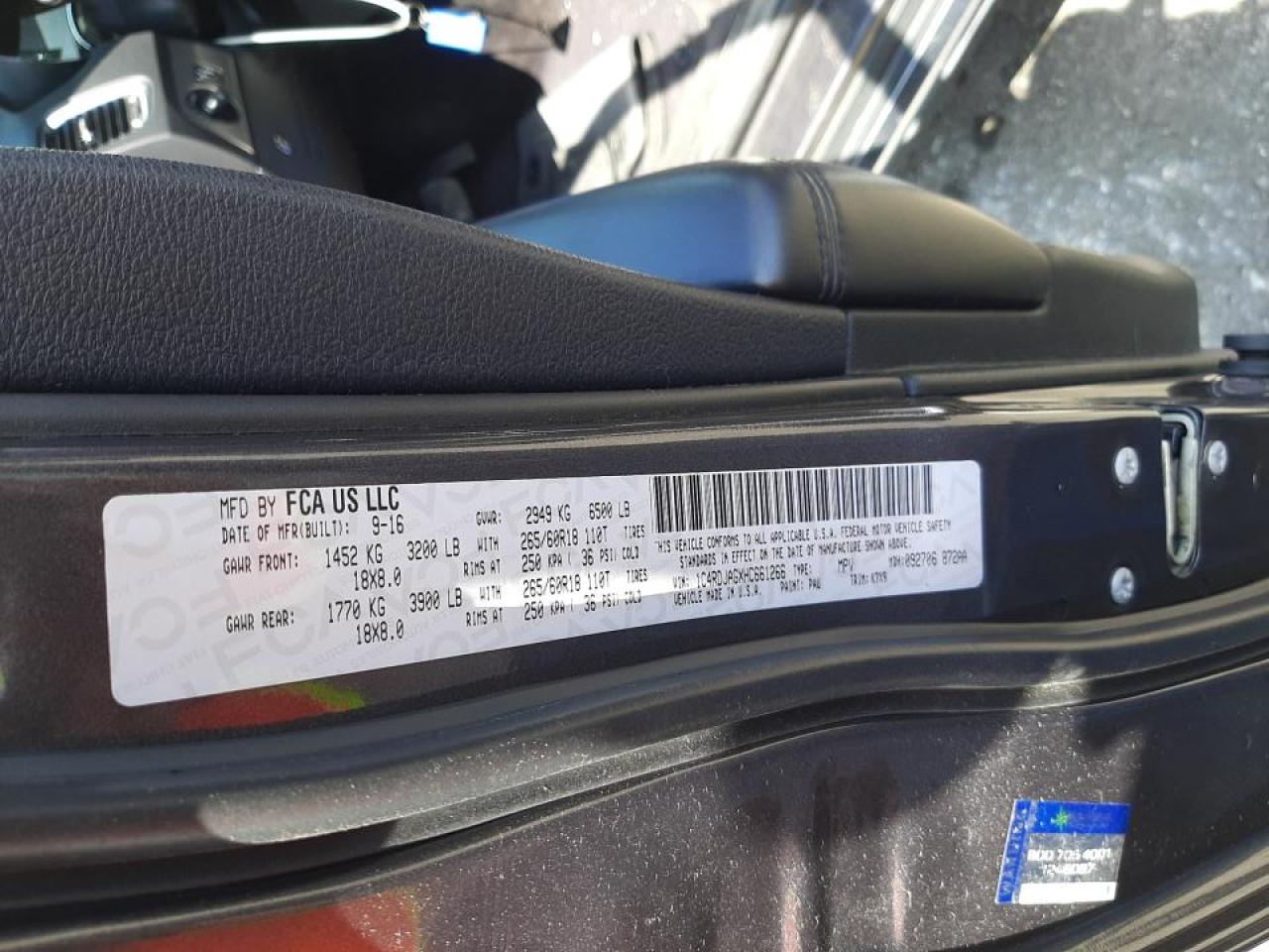 Photo 19 from auction – 2017 DODGE DURANGO SX with VIN 1C4RDJAGXHC661266