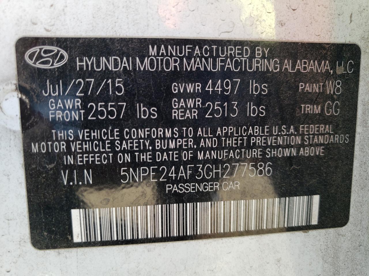 Photo 10 from auction – 2016 HYUNDAI SONATA SE with VIN 5NPE24AF3GH277586