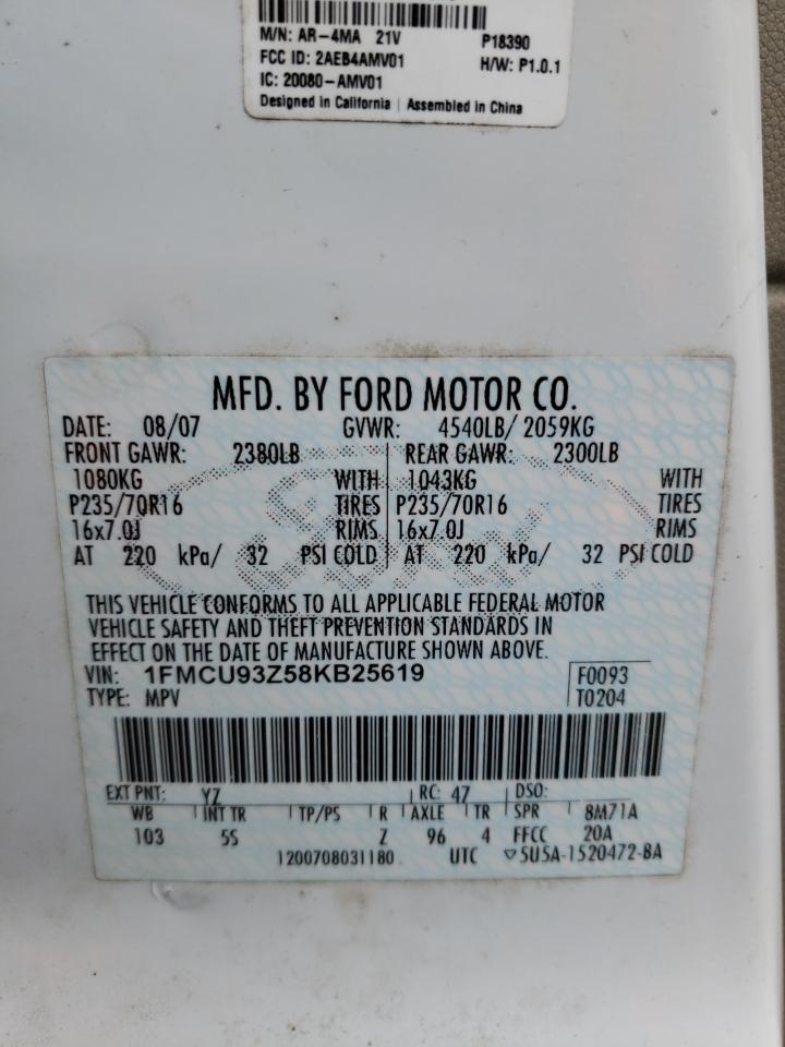 Photo 10 from auction – 2008 FORD ESCAPE XLT with VIN 1FMCU93Z58KB25619