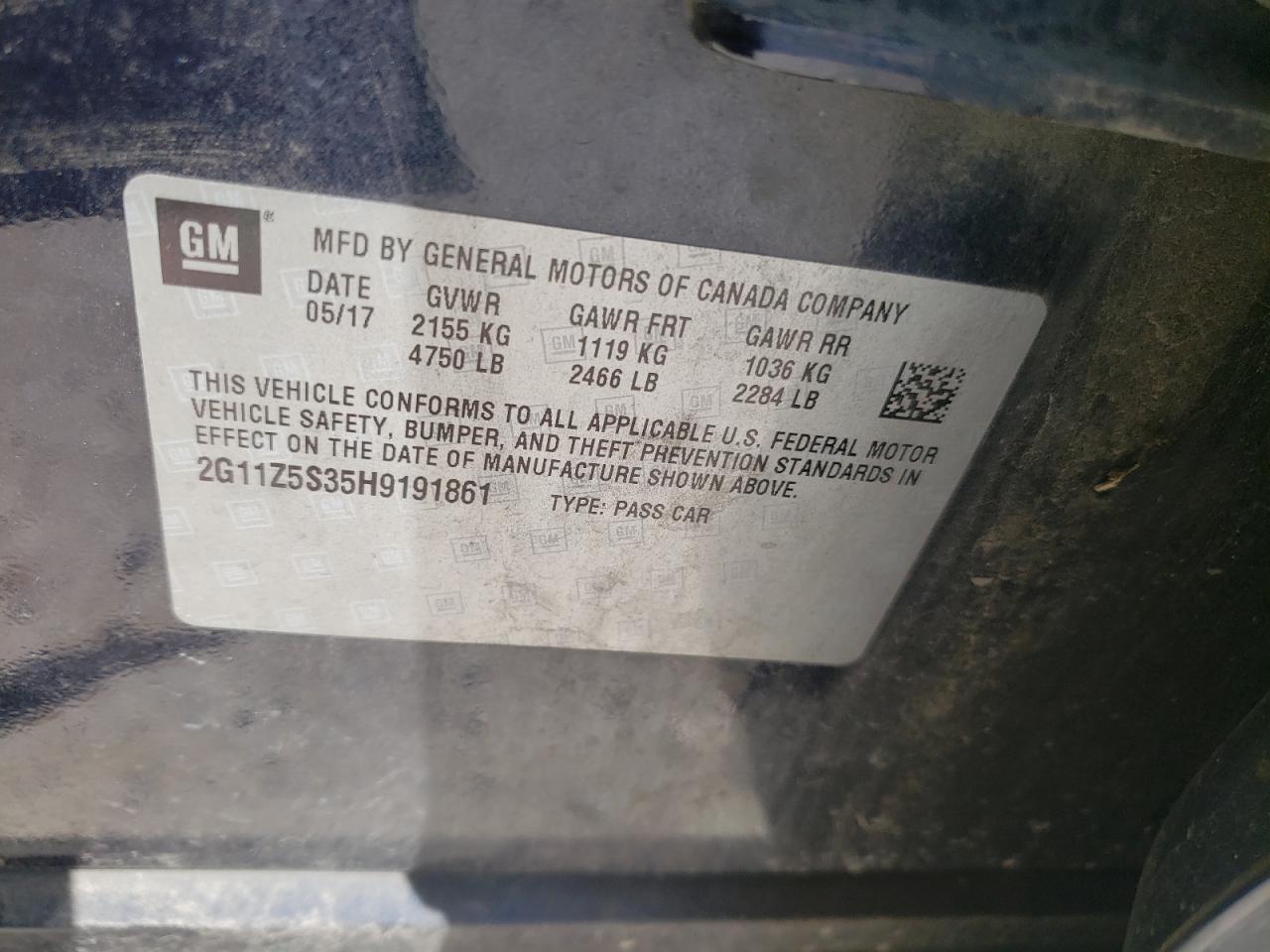 Photo 10 from auction – 2017 CHEVROLET IMPALA LS with VIN 2G11Z5S35H9191861