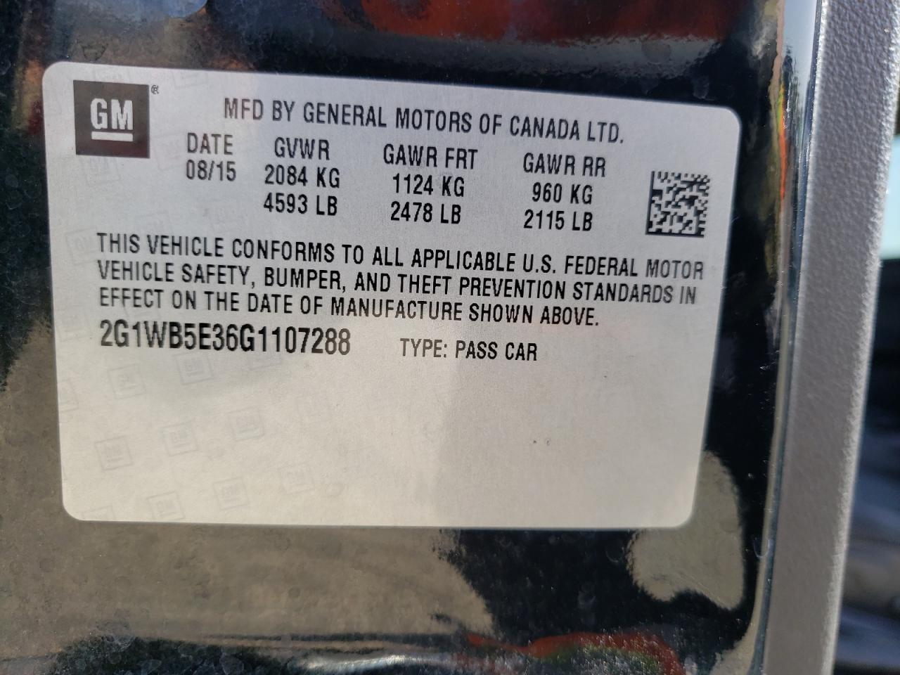 Photo 10 from auction – 2016 CHEVROLET IMPALA LIM with VIN 2G1WB5E36G1107288