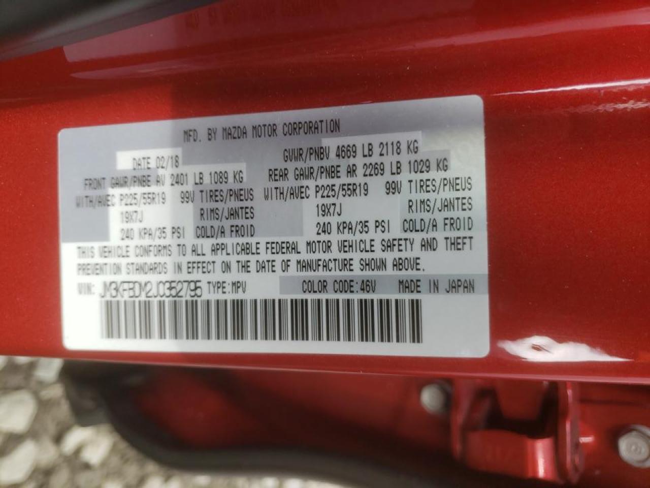 Photo 10 from auction – 2018 MAZDA CX-5 GRAND with VIN JM3KFBDM2J0352795
