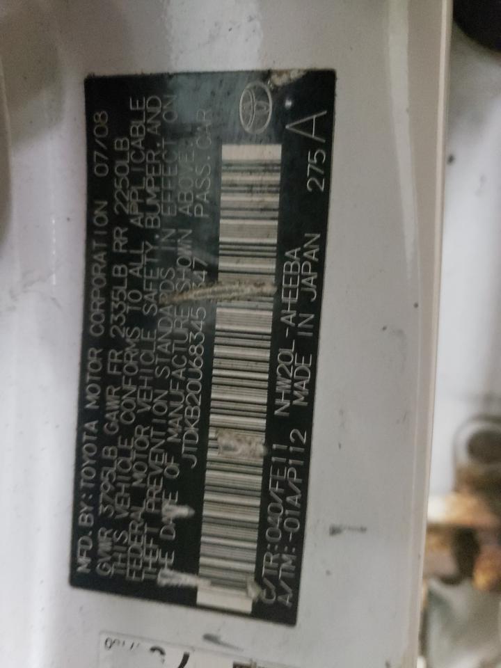 Photo 10 from auction – 2008 TOYOTA PRIUS with VIN JTDKB20U683451347