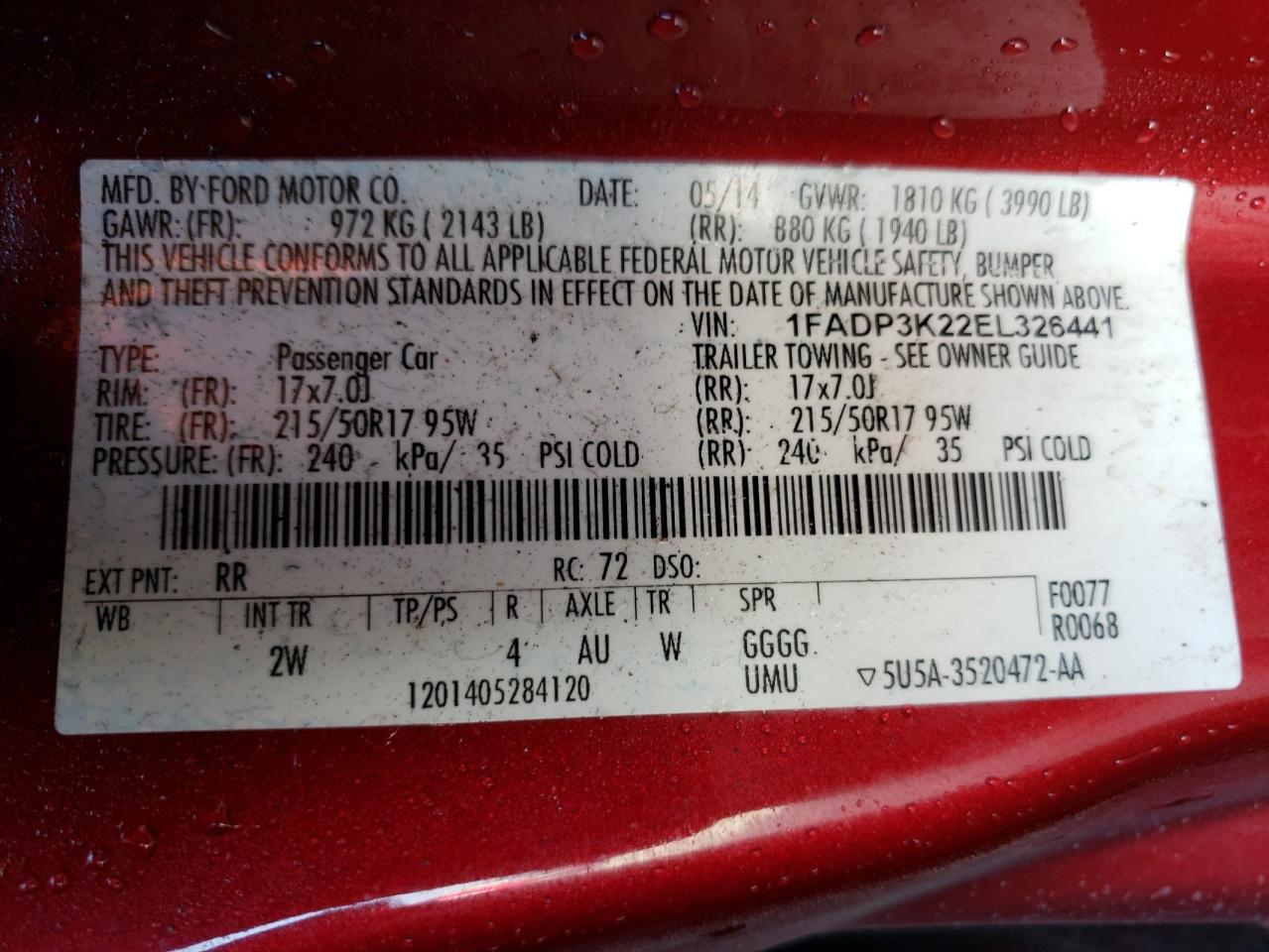 Photo 10 from auction – 2014 FORD FOCUS SE with VIN 1FADP3K22EL326441