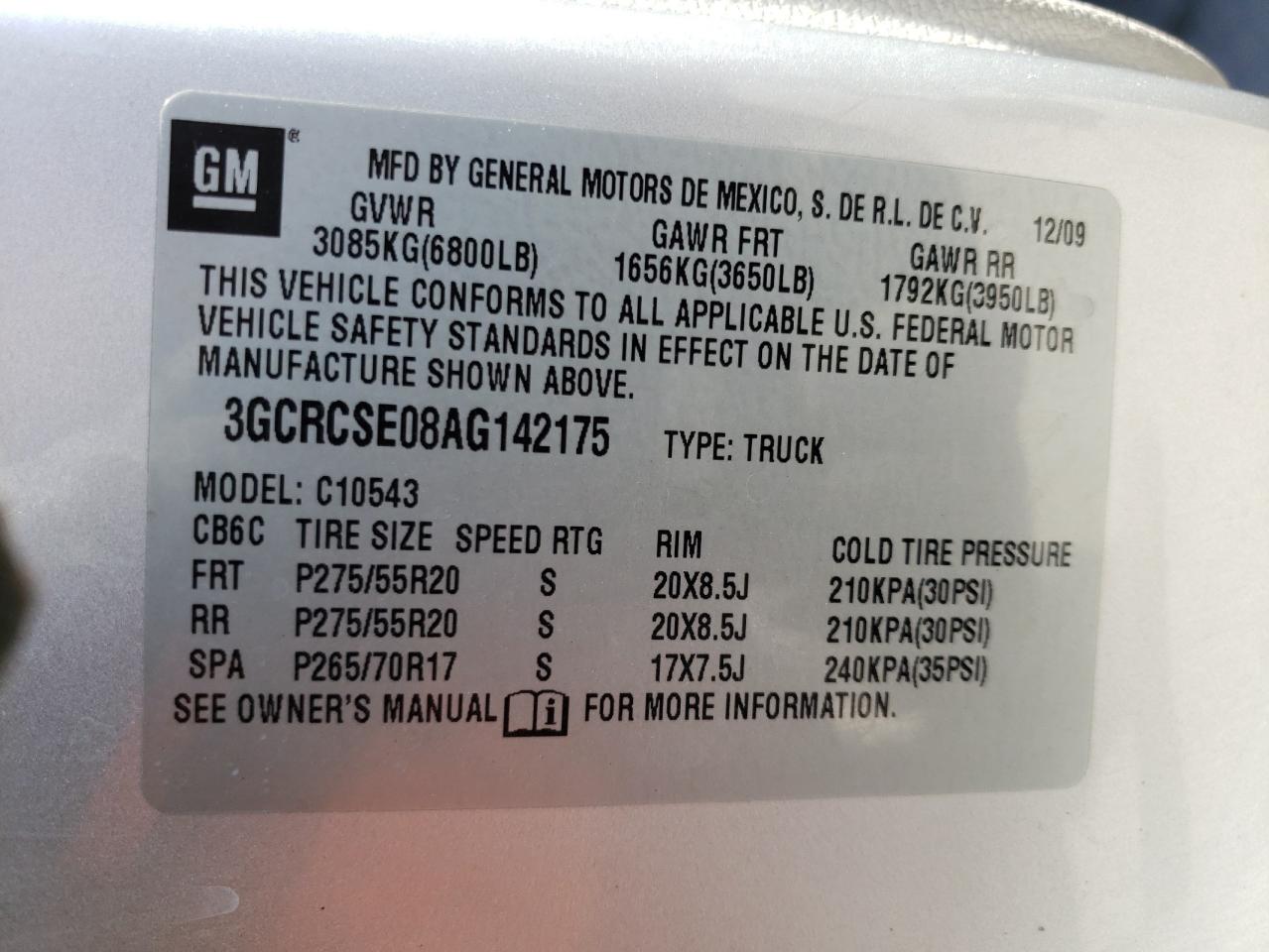 Photo 10 from auction – 2010 CHEVROLET SILVERADO with VIN 3GCRCSE08AG142175