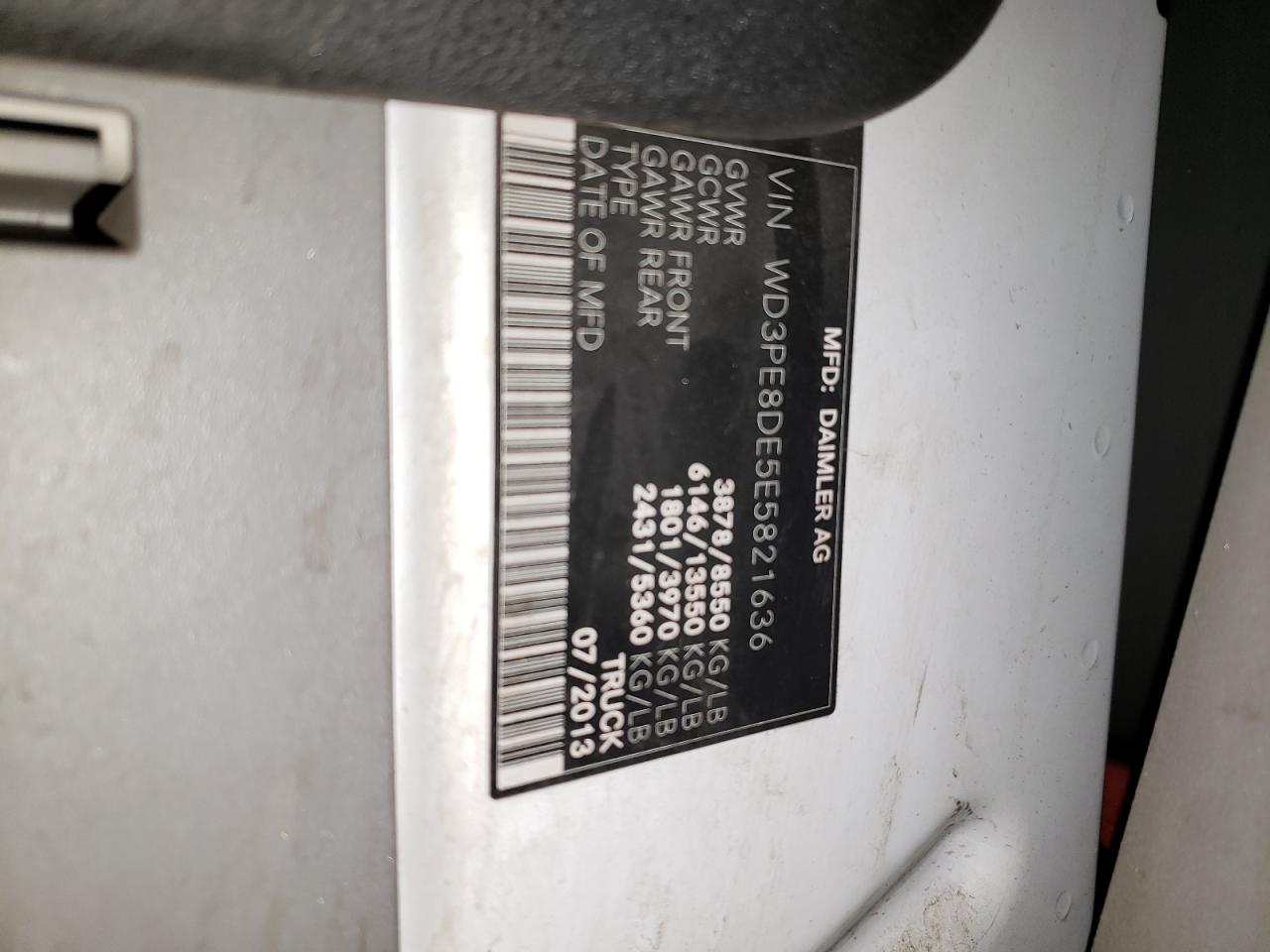 Photo 10 from auction – 2014 MERCEDES-BENZ SPRINTER 2 with VIN WD3PE8DE5E5821636