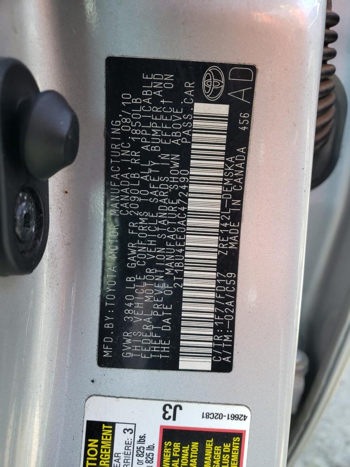 Photo 10 from auction – 2010 TOYOTA COROLLA BA with VIN 2T1BU4EE0AC472490
