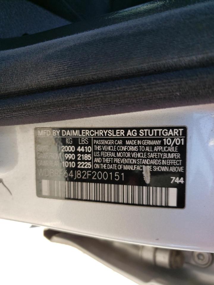 Photo 10 from auction – 2002 MERCEDES-BENZ C 320 with VIN WDBRF64J82F200151