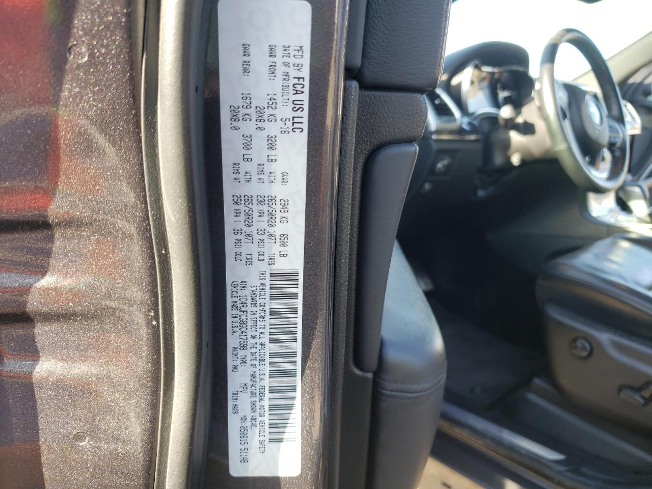 Photo 10 from auction – 2016 JEEP GRAND CHER with VIN 1C4RJFCG8GC417598