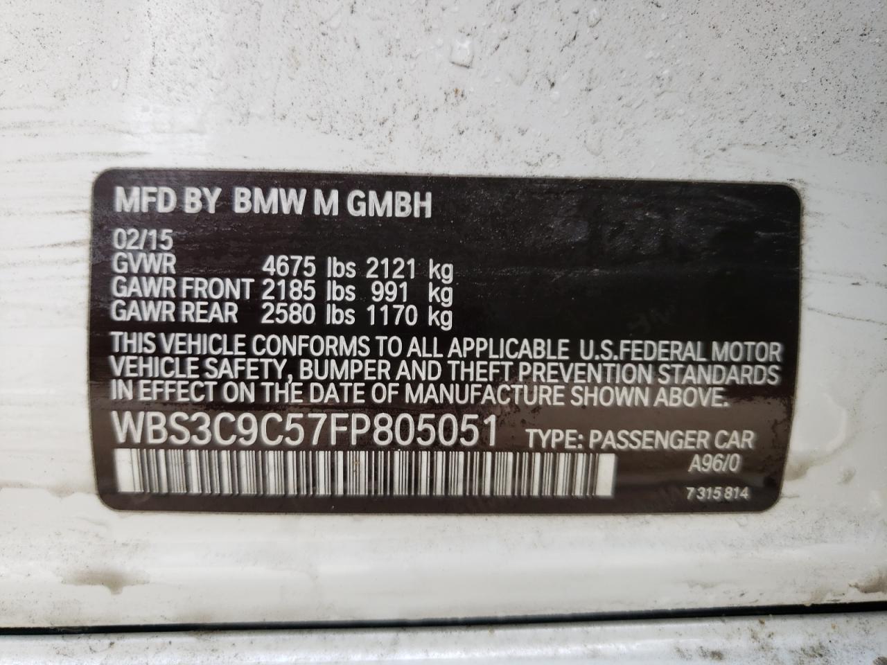 Photo 10 from auction – 2015 BMW M3 with VIN WBS3C9C57FP805051