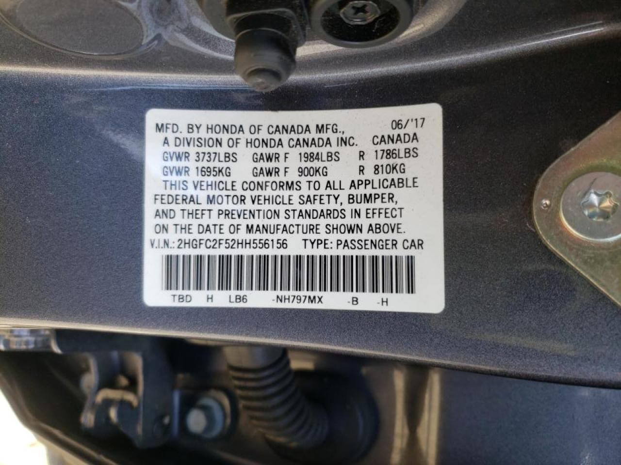 Photo 10 from auction – 2017 HONDA CIVIC LX with VIN 2HGFC2F52HH556156