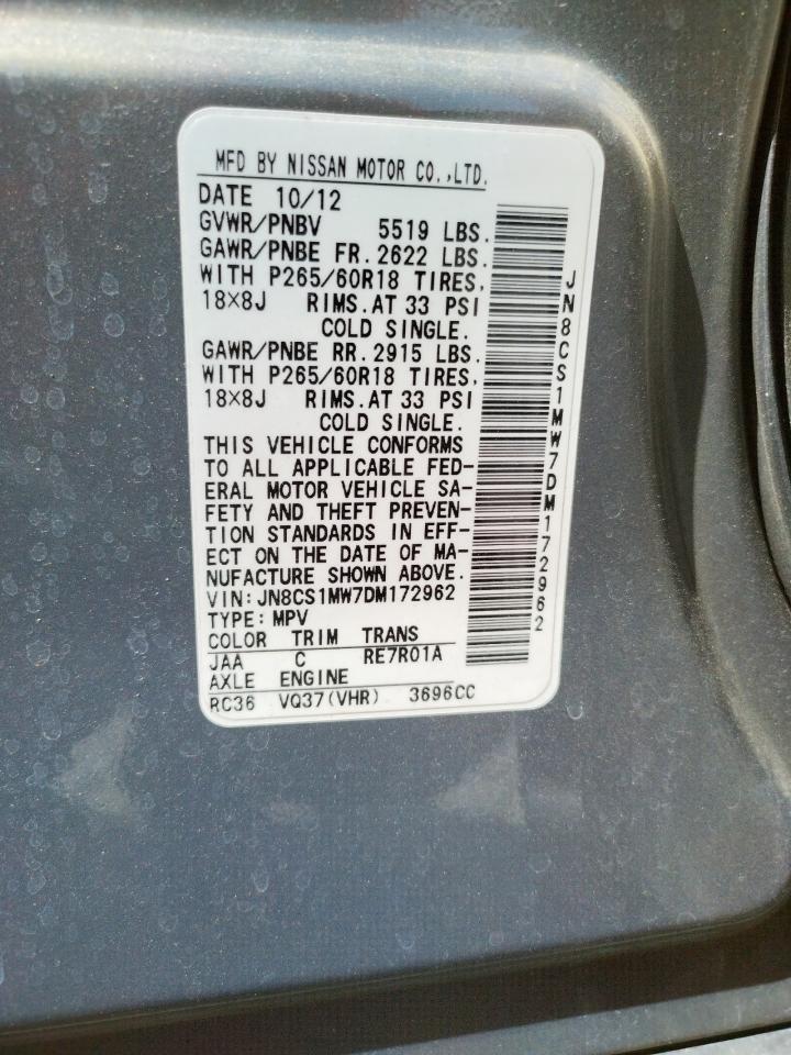 Photo 10 from auction – 2013 INFINITI FX37 with VIN JN8CS1MW7DM172962