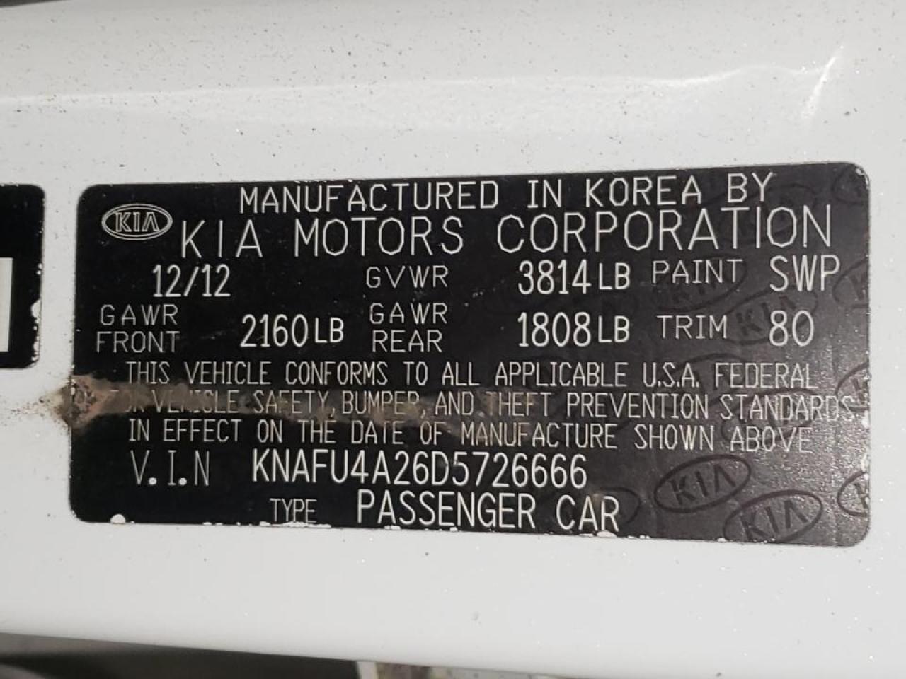 Photo 10 from auction – 2013 KIA FORTE EX with VIN KNAFU4A26D5726666