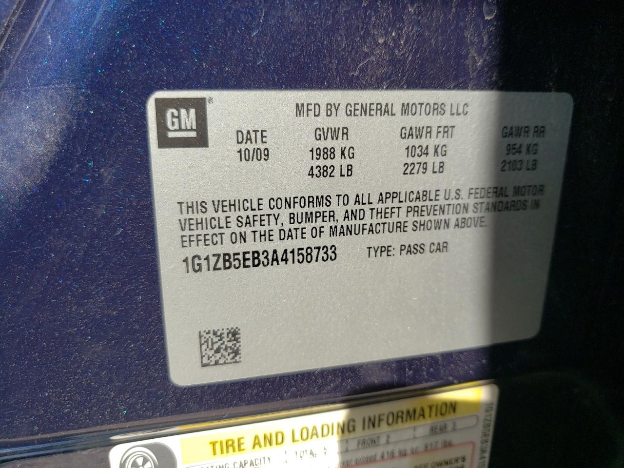 Photo 10 from auction – 2010 CHEVROLET MALIBU LS with VIN 1G1ZB5EB3A4158733