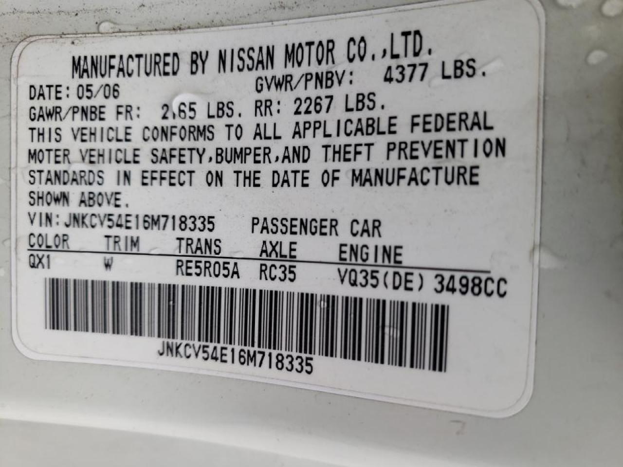 Photo 10 from auction – 2006 INFINITI G35 with VIN JNKCV54E16M718335