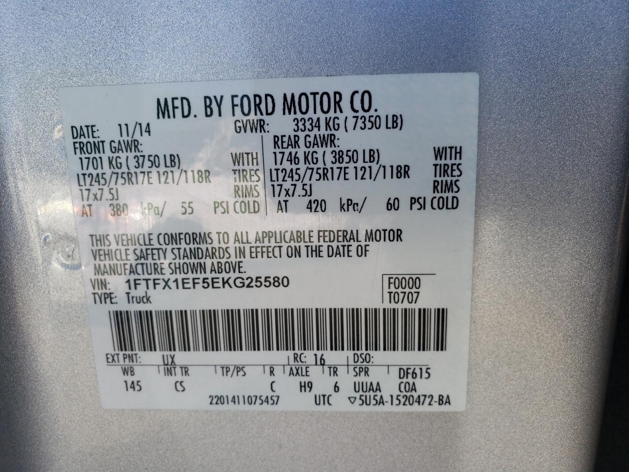 Photo 10 from auction – 2014 FORD F150 SUPER with VIN 1FTFX1EF5EKG25580