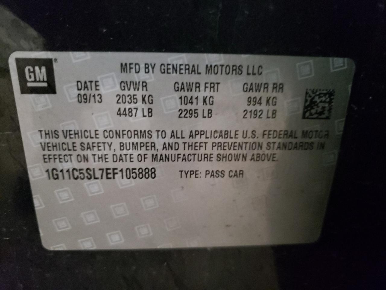 Photo 10 from auction – 2014 CHEVROLET MALIBU 1LT with VIN 1G11C5SL7EF105888