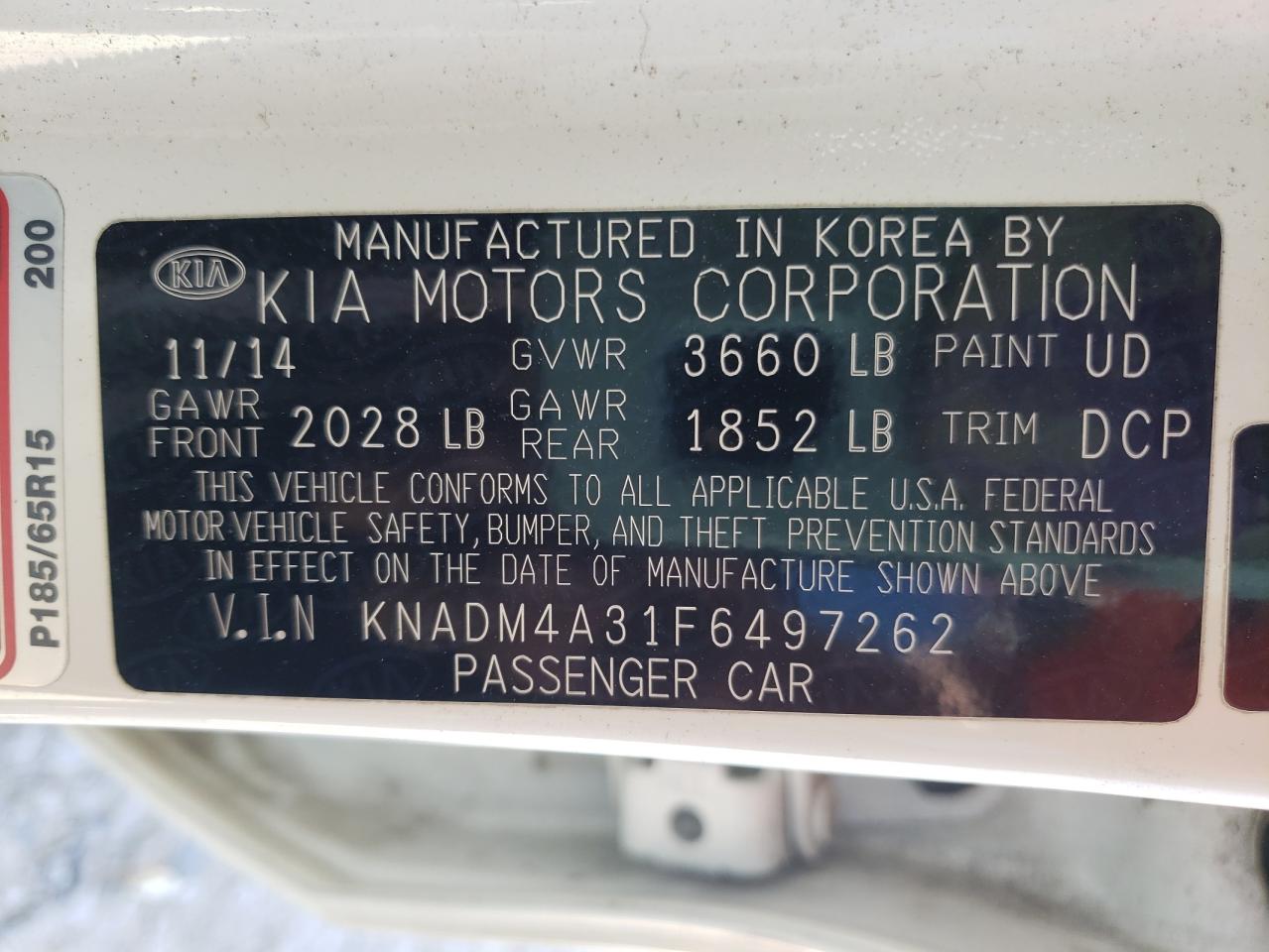 Photo 10 from auction – 2015 KIA RIO LX with VIN KNADM4A31F6497262