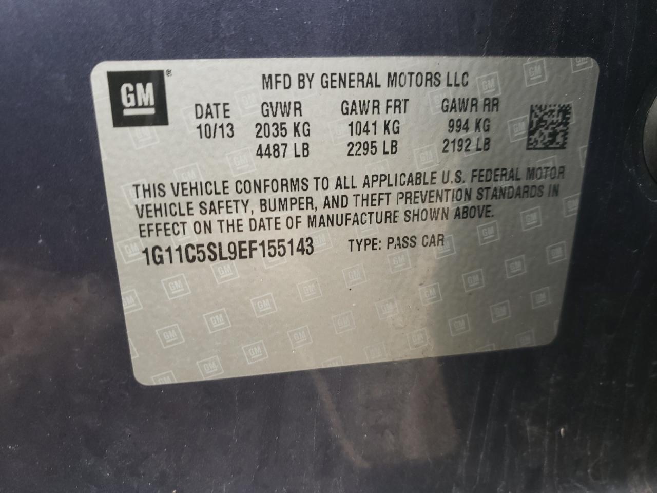 Photo 10 from auction – 2014 CHEVROLET MALIBU 1LT with VIN 1G11C5SL9EF155143