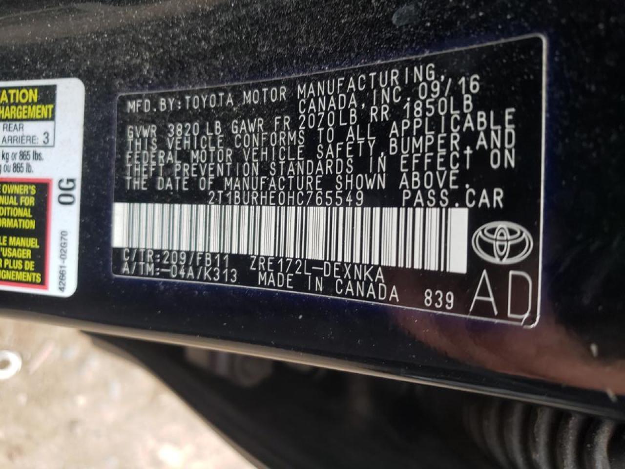 Photo 10 from auction – 2017 TOYOTA COROLLA L with VIN 2T1BURHE0HC765549