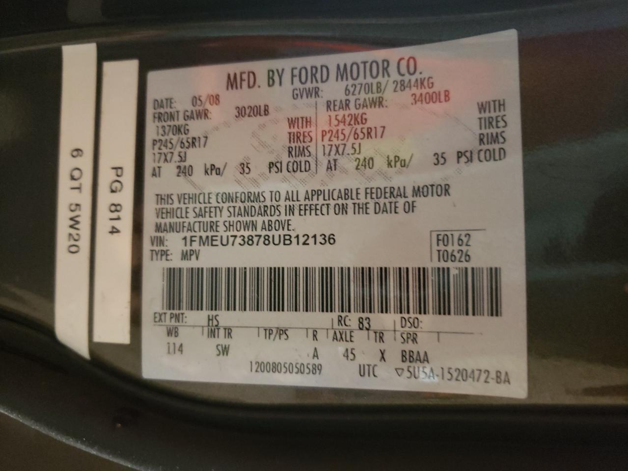 Photo 10 from auction – 2008 FORD EXPLORER X with VIN 1FMEU73878UB12136