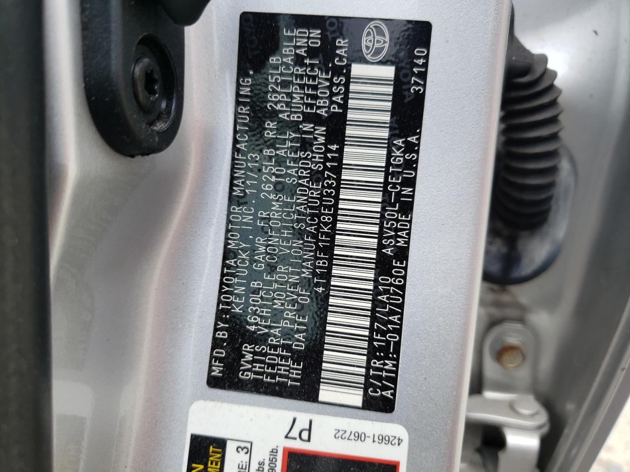 Photo 10 from auction – 2014 TOYOTA CAMRY L with VIN 4T1BF1FK8EU337114