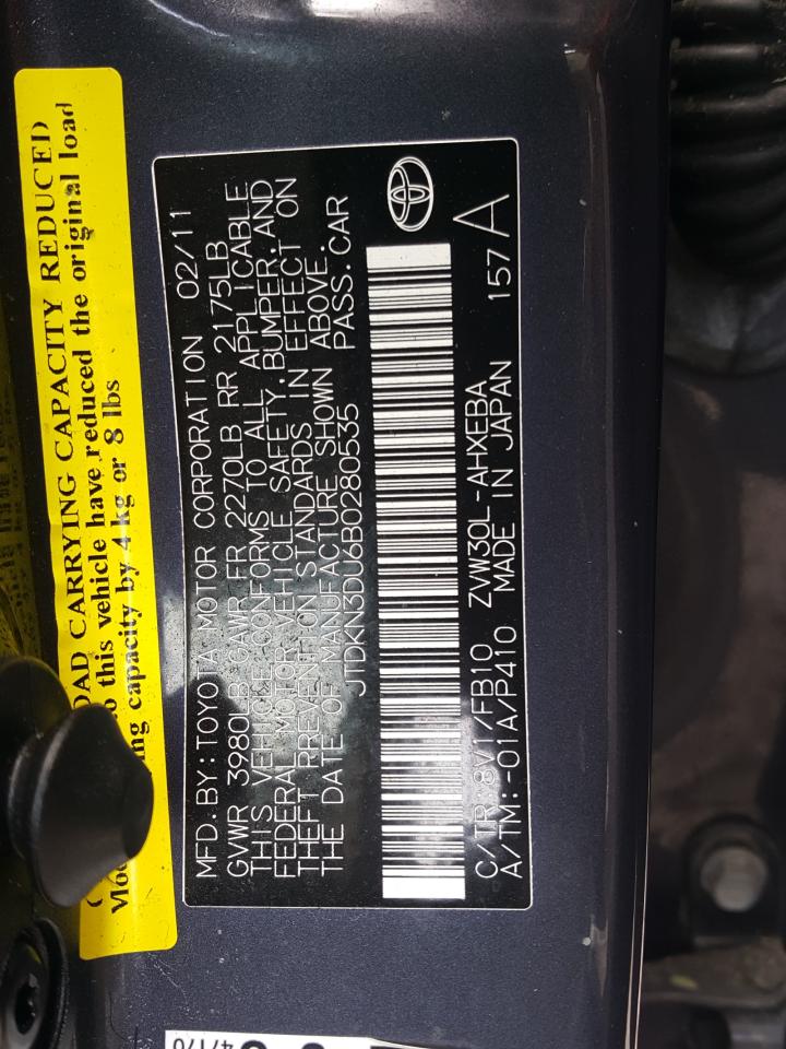 Photo 10 from auction – 2011 TOYOTA PRIUS with VIN JTDKN3DU6B0280535