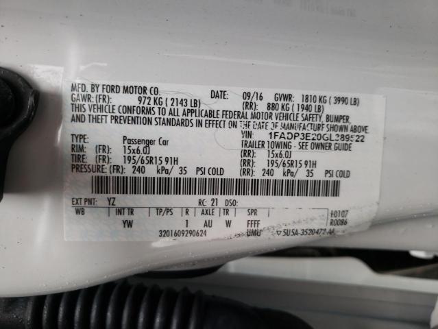 Photo 10 from auction – 2016 FORD FOCUS S with VIN 1FADP3E20GL389522