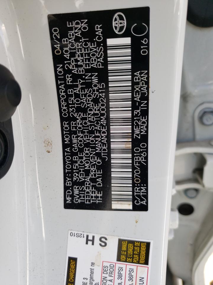 Photo 10 from auction – 2021 TOYOTA COROLLA LE with VIN JTDEAMDE4MJ002415