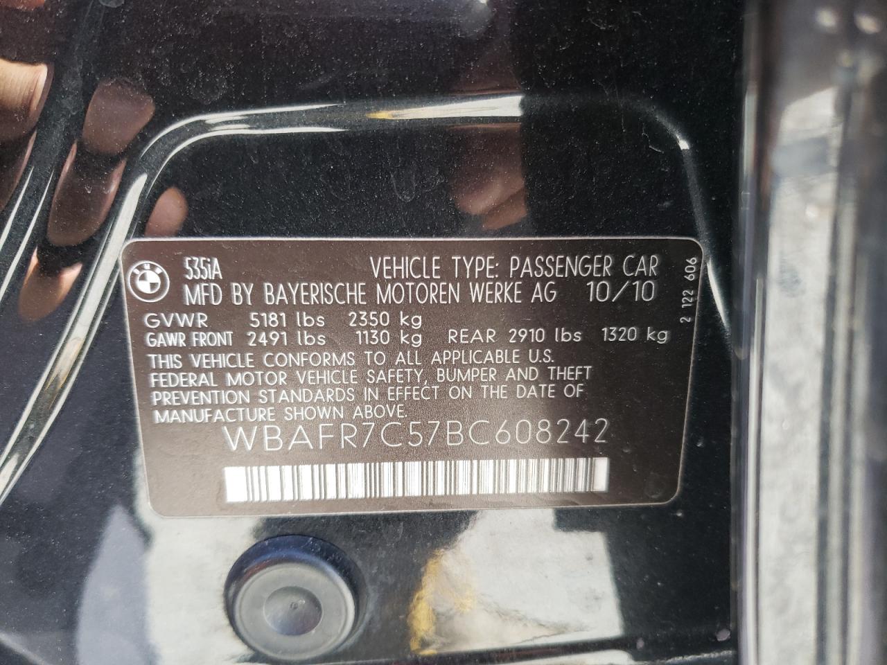 Photo 10 from auction – 2011 BMW 535 I with VIN WBAFR7C57BC608242