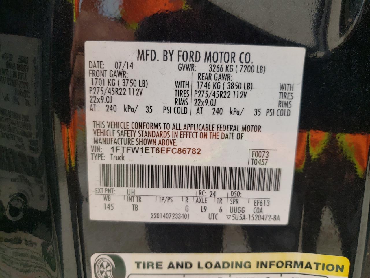 Photo 10 from auction – 2014 FORD F150 SUPER with VIN 1FTFW1ET6EFC86782