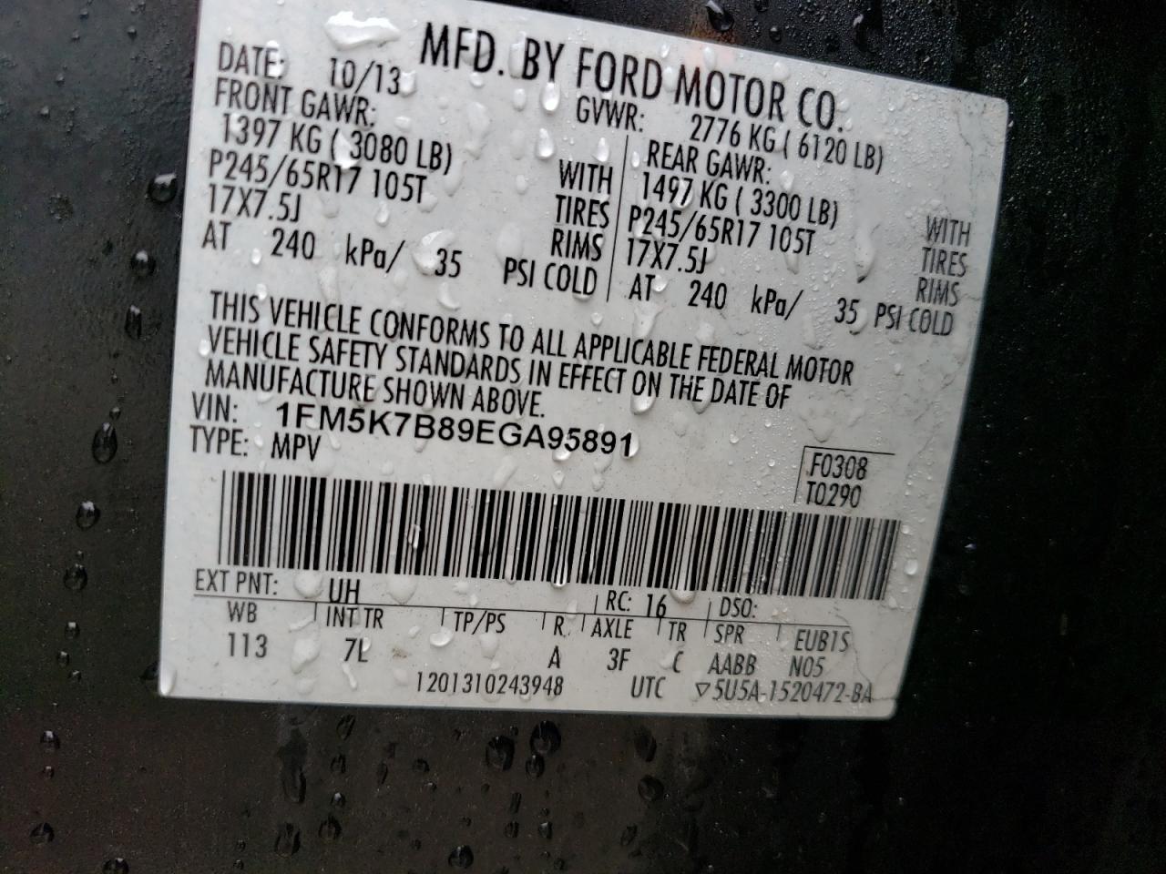 Photo 10 from auction – 2014 FORD EXPLORER with VIN 1FM5K7B89EGA95891